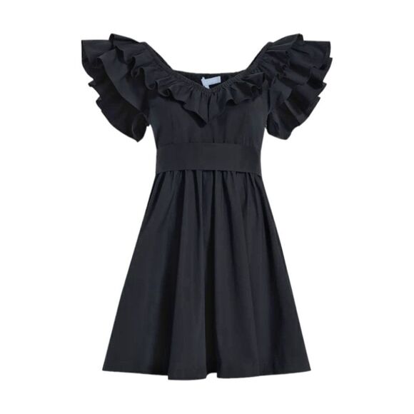 Hill House Ruffled Ana Dress Black Poplin sz S NWT Summer Cottagecore - Picture 3 of 12